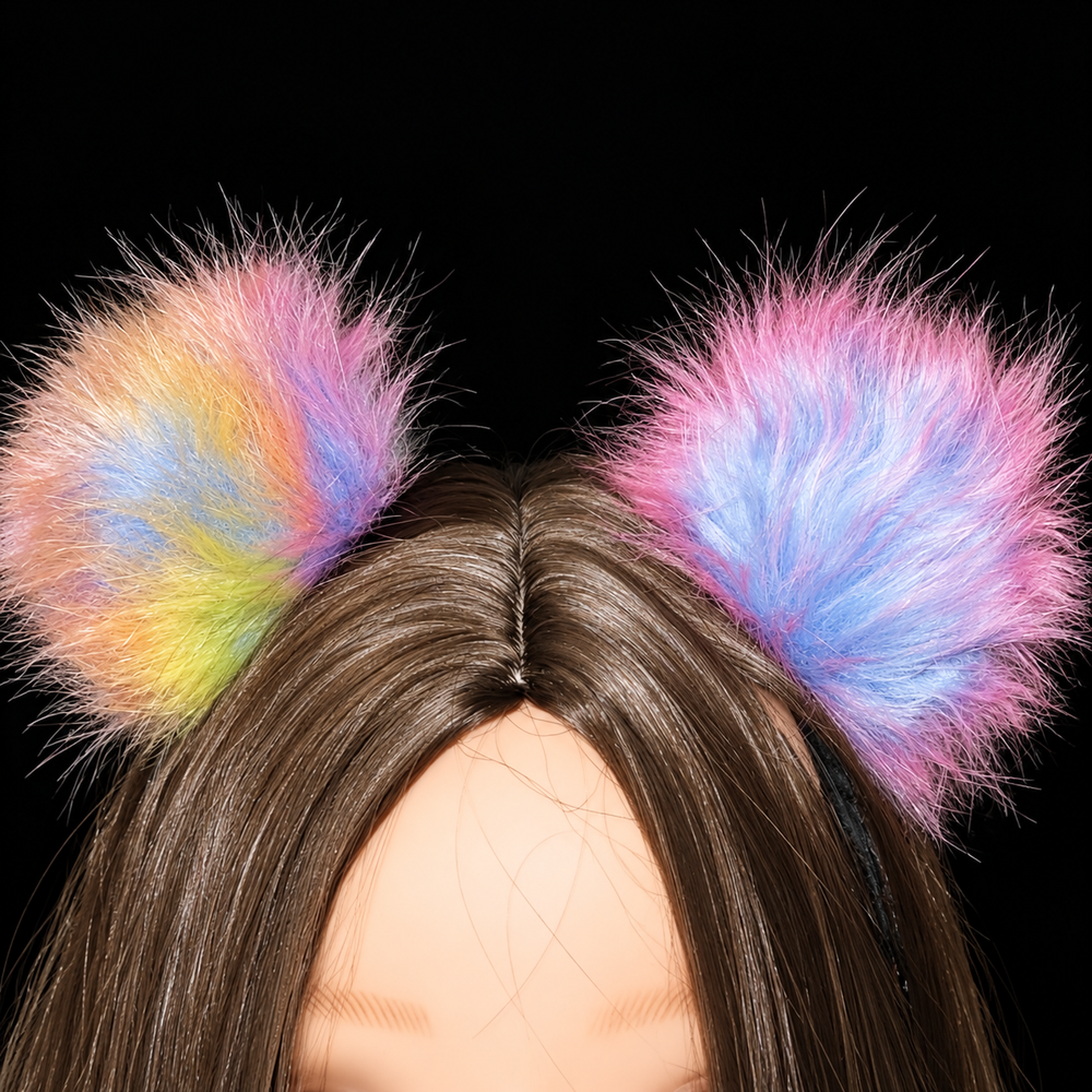 Close-up of orange pink pastel furry animal ears