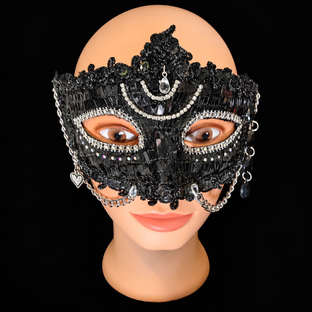 Noir Reverie - Black Sequin Masquerade Mask
