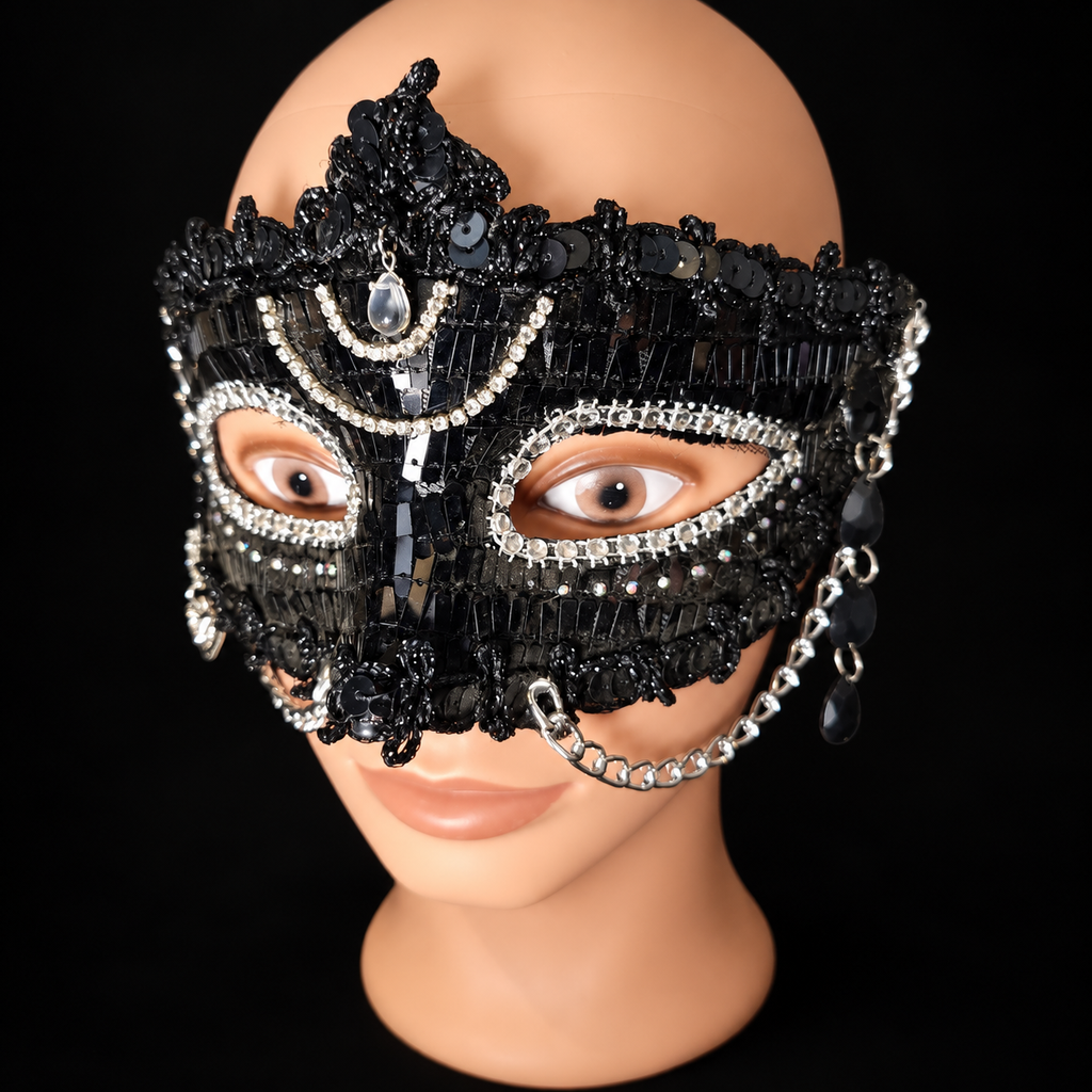 Noir Reverie - Black Sequin Masquerade Mask