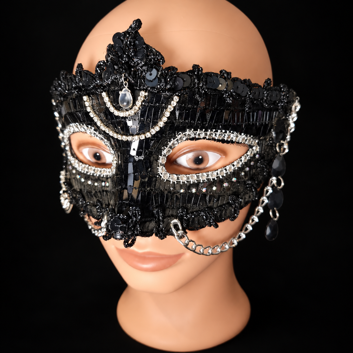 Noir Reverie - Black Sequin Masquerade Mask