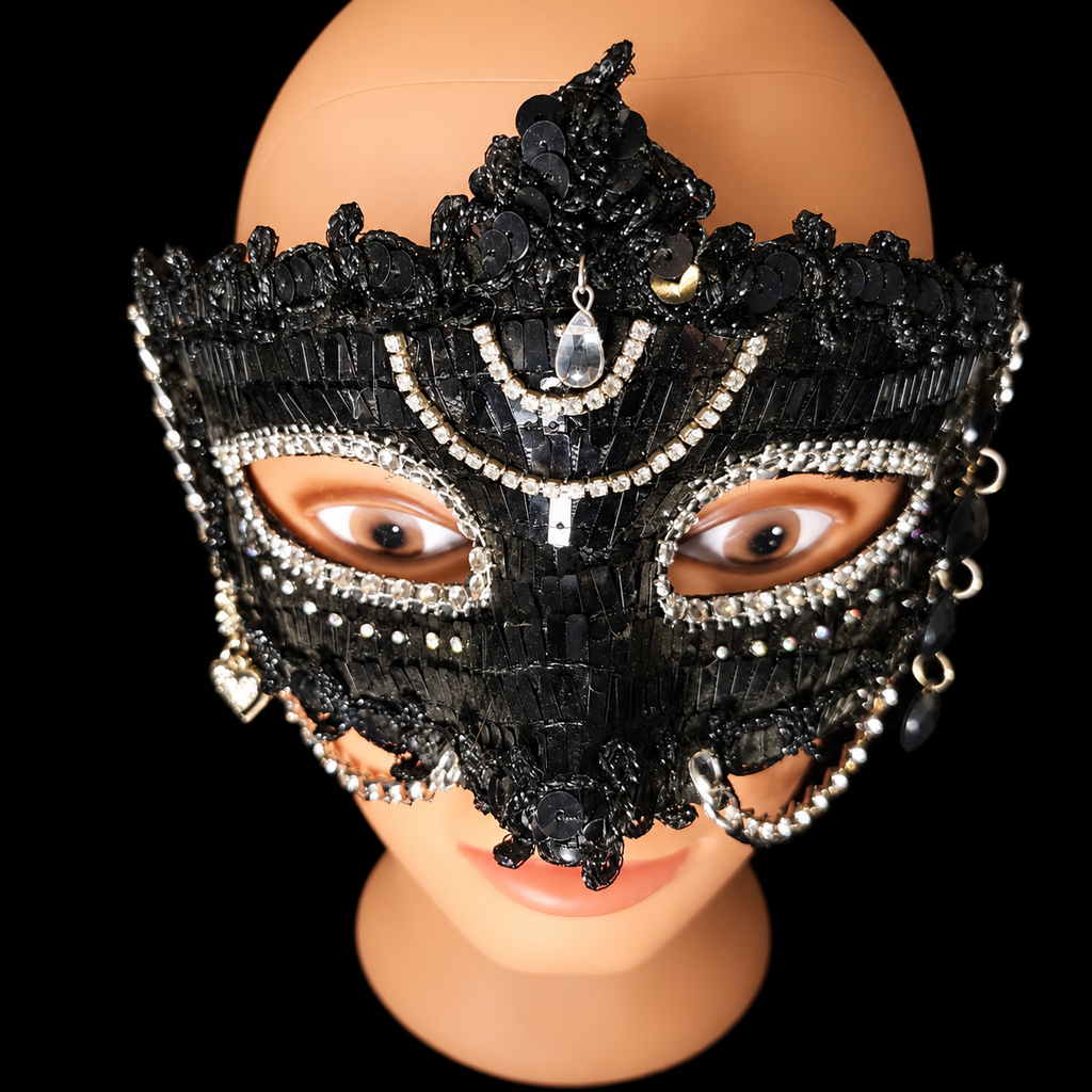 Noir Reverie - Black Sequin Masquerade Mask