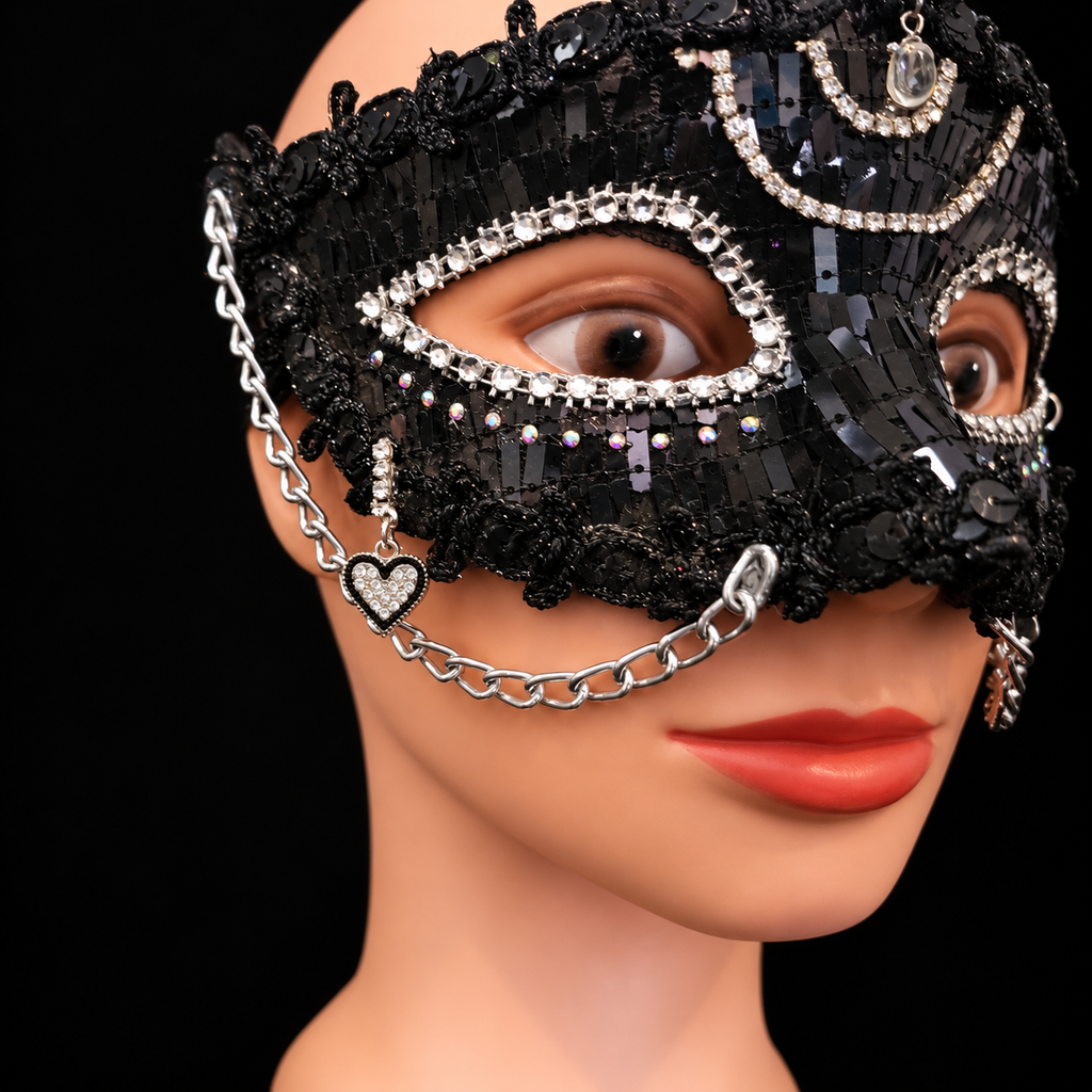 Noir Reverie - Black Sequin Masquerade Mask