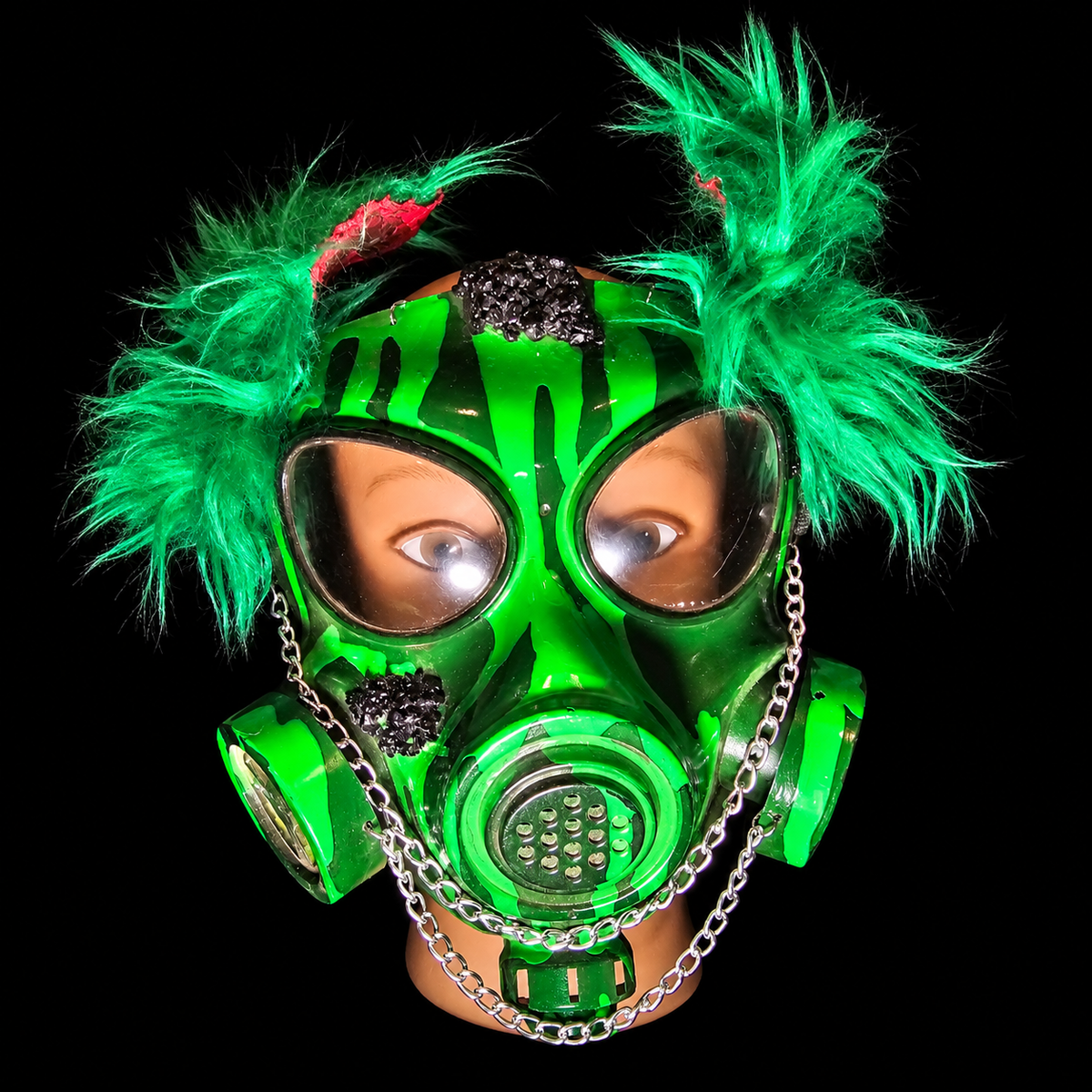 UV-Reactive Green Costume Gas Mask with Detachable Ears