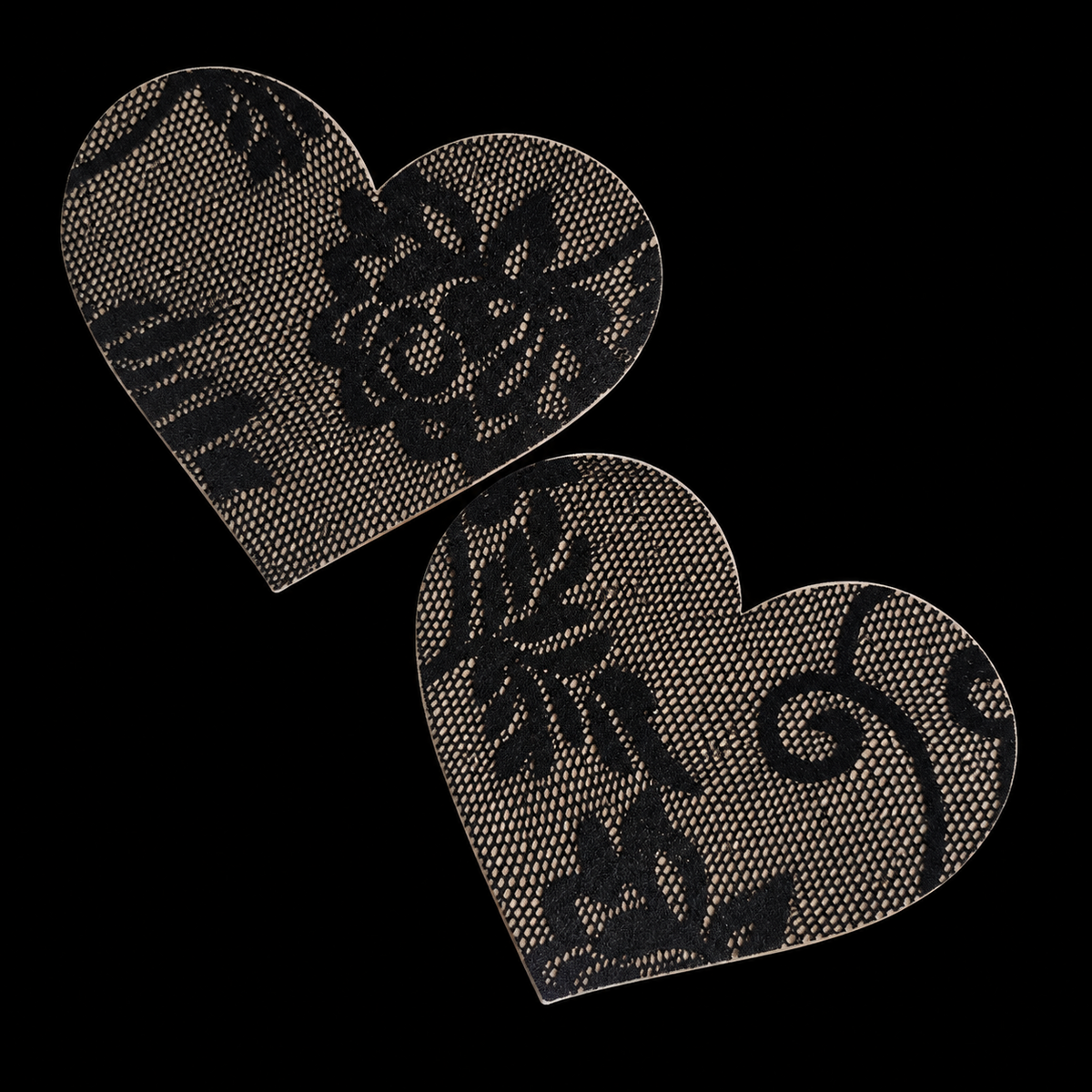 Black floral lace-look heart-shaped pasties