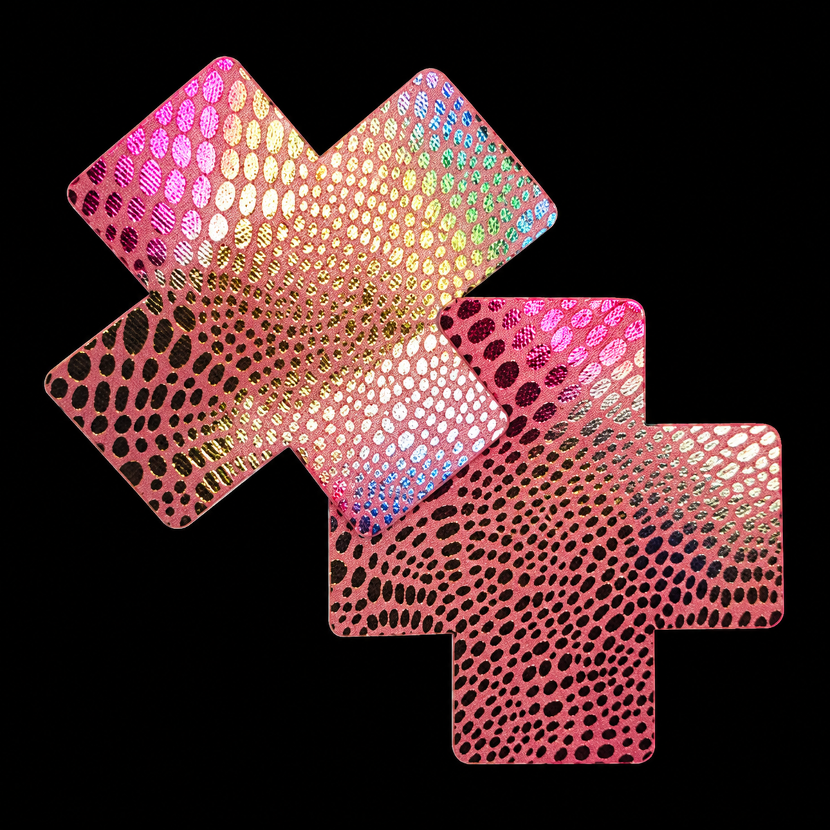 Pink shiny scale-patterned cross pasties