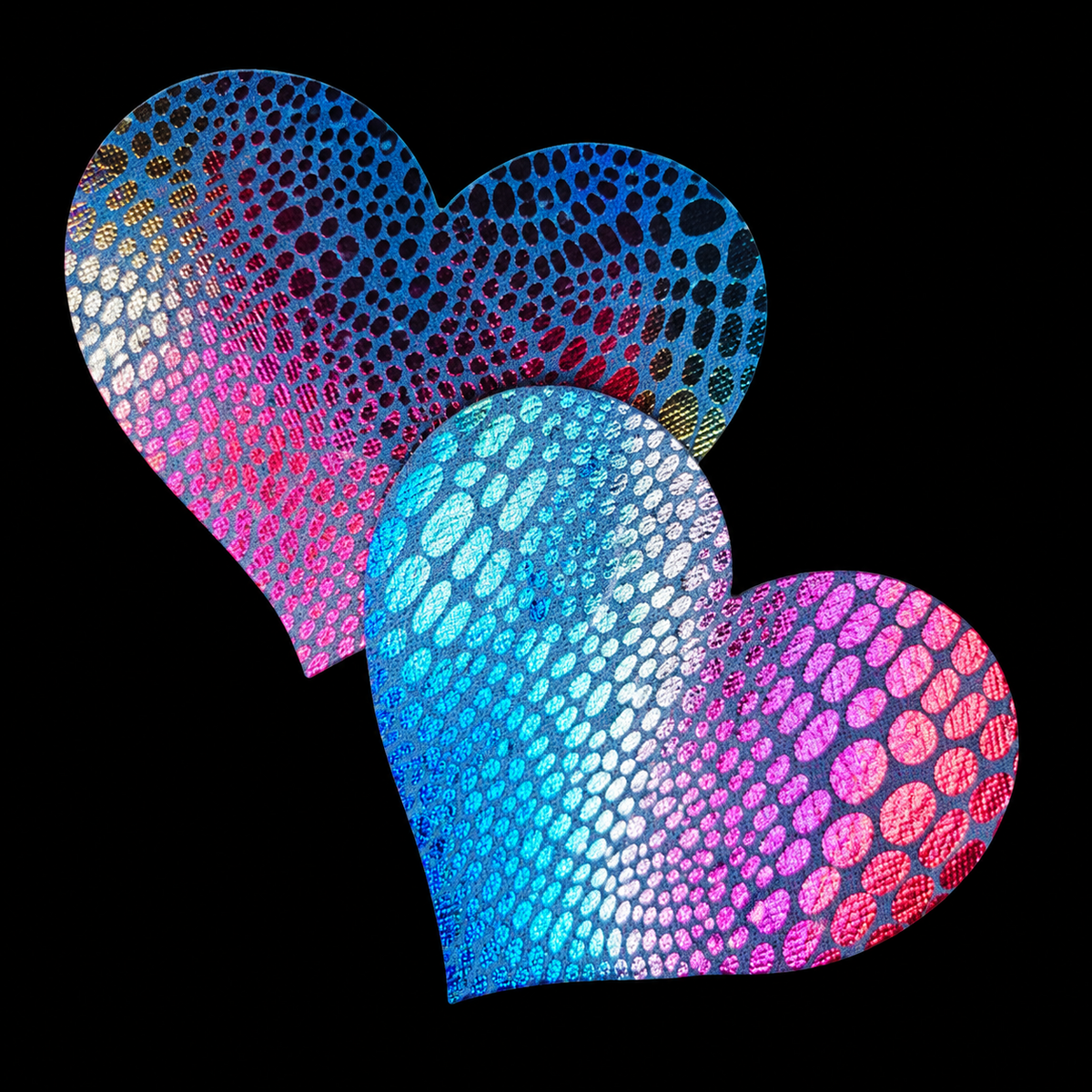 Rainbow holographic scale-patterned heart pasties
