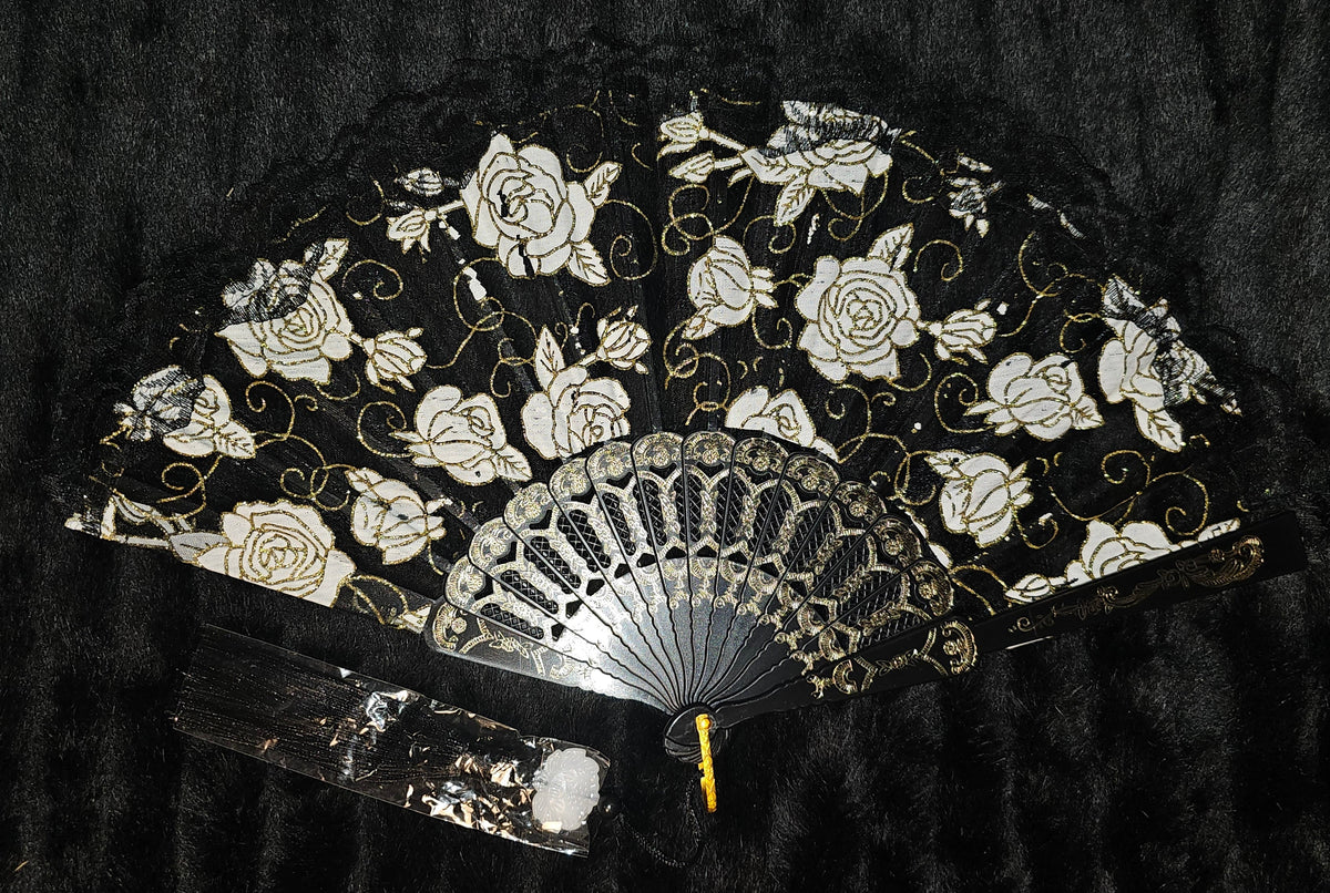 White Roses Lace Fan 9"